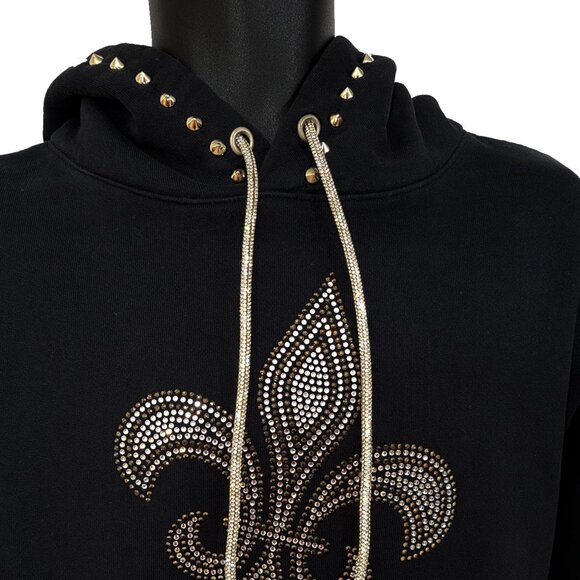Royale Fleur Studded Unisex Black Hoodie - Picture 6 of 7